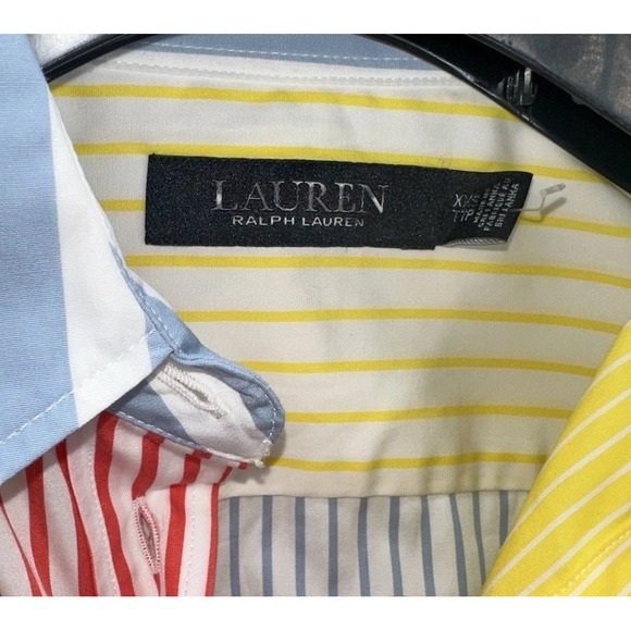 Lauren Ralph Lauren XXS Fun Shirt Multicolor Striped Colorblock Button Up New - Picture 3 of 8